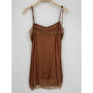Aerie‎ Satin Lace Trim Slip Dress XL Brown Coquette Cottagecore Boho Feminine thumbnail 5