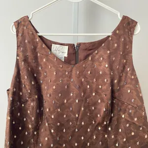 Lily Samii Silk Office Siren MobWife Polka Dot‎ Sleeveless Blouse Brown thumbnail 2