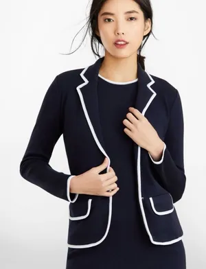 Garnet Hill Navy Blue White Trim Rowing Blazer Women’s 16 thumbnail 1