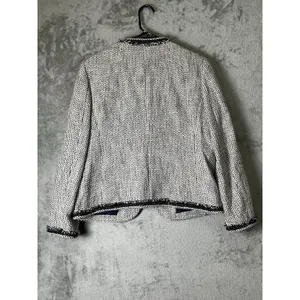J. Crew Terrazo Tweed Jacket Navy White Linen Blend Chain Fringe Trim 12 Career thumbnail 3