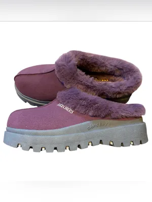 Skechers Shindigs Fortress Clogs Suede with Sherpa lining platform slip ons Y2K thumbnail 2