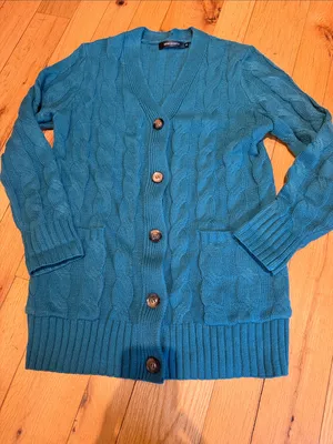 MEROKEETY Button Down Long Cardigan Sweater Size Medium - Dark Teal - C51-046 thumbnail 1