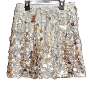 New Dwirapal Womens Size XL Silver Disc Sequin Mini Skirt Elastic Waist Party thumbnail 2
