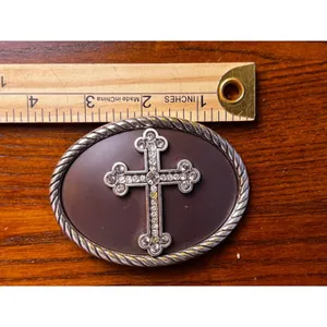 Rhinestone Cross Belt‎ Buckle Oval Western Religious Fashion Accessory thumbnail 3