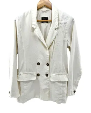 Abercrombie & Fitch Linen Blend Blazer Double Breasted Ivory‎ Women's Size Small thumbnail 1
