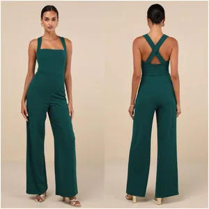 LULU’S Glamorous Dedication Dark Green Sleeveless Wide Leg Jumpsuit thumbnail 2