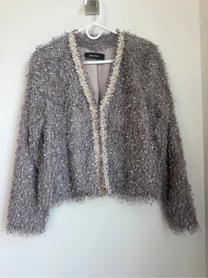 Zara Basic Fringed Fluffy Shaggy Cropped Cardigan Jacket thumbnail 5