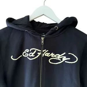 Ed Hardy Black Snake Skull Logo Cropped Zip Up Hoodie Sweatshirt SZ S #2290 thumbnail 3