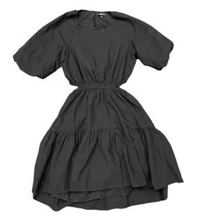 Madewell Seersucker Puff-Sleeve Cutout Mini Dress in Black size Medium thumbnail 6
