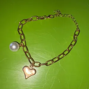 Gold Chain Bracelet with Heart Charm and Pearl Accent - Women's Jewelry thumbnail 1