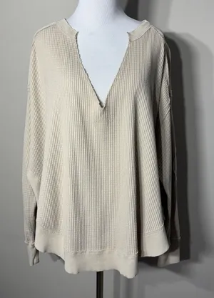 We the Free People Owen Thermal Small Oversized Waffle Knit Boho Beachy High Low thumbnail 1