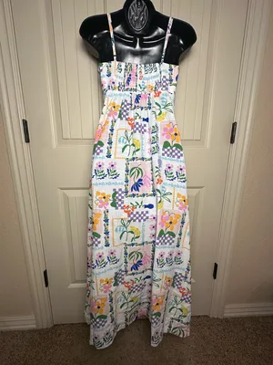 MINKPINK Nikita Twist Ivory Picnic Midi Dress Twist Flowy Smock Small NWOT thumbnail 11