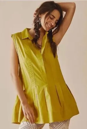 Free People Naomi Mini Dress or Tunic Women's Small in Chartreuse Olive thumbnail 1