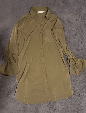 Abercrombie & Fitch satin army green shirt dress size small thumbnail 1