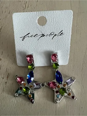 Free People NancyAnn Star Multicolor Crystal Drop Earrings Metal Fashion Jewelry thumbnail 3