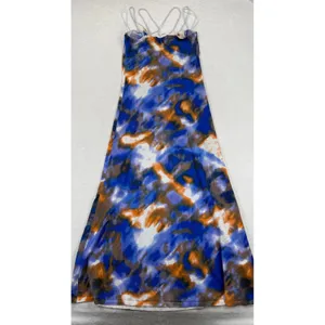 Zara Womens Abstract‎ Watercolor Knit Maxi Dress Blue Orange Strappy Size Medium thumbnail 10