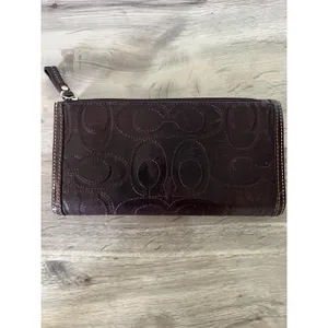 Coach Brown Leather C Monogram Stitched Continental Long Wallet Checkbook thumbnail 4