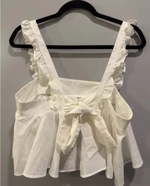 Petal & Pup Raye Ruffle Strap Bow Tie Back Cropped Top White thumbnail 6