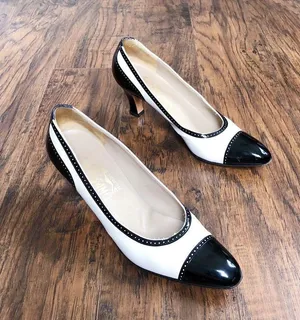 Salvatore Ferragamo • vintage heels pumps cap toe two tone black white patent leather thumbnail 1