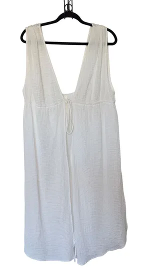 Anthropologie XL White Sleeveless Tie Front Cover Up Tunic Cottagecore Boho Chic thumbnail 1