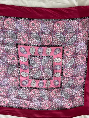 Silk Floral Pink & Magenta Woman’s Square Scarf, Geometric thumbnail 3