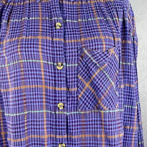 Free People Purple Plaid Metallic Button Down Shirt Womens Small Oversized Top thumbnail 6