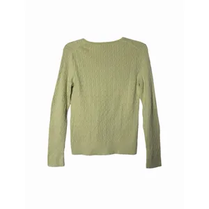 Talbots Lime Green Cable Knit V-Neck Sweater Long Sleeve Pullover Cozy Preppy M thumbnail 2