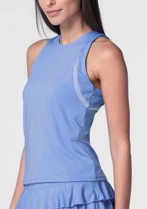 Lucky In Love Linen High Neck Action Tank Women L Peri Blue Tennis Pickleball thumbnail 1