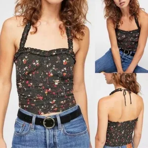 Free People Womens M Black Sun's Out Halter Crop Top thumbnail 2