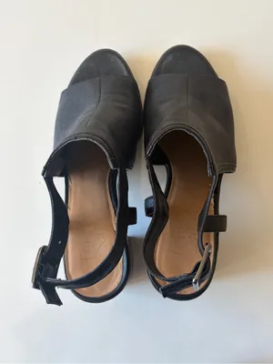 Franco Sarto Black Leather Slingback Open Toe Block Heel Buckle Strap 9.5 thumbnail 4