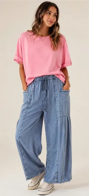 Oli & Hali Chambray Wide Leg Pull On Relaxed Pants Size Small thumbnail 1