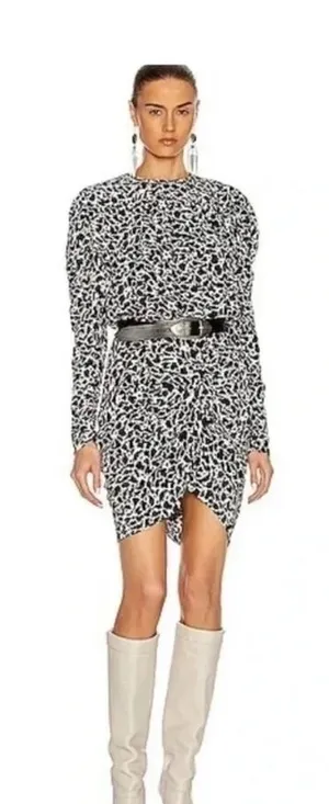 Isabel Marant Selwyn Black and White Viscose Ruched Dress Size 34 thumbnail 1