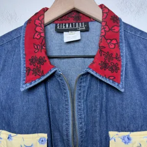 VTG Signature by Jerell Women Cotton Denim Vest Large Blue Floral‎ Cottage Boho thumbnail 4