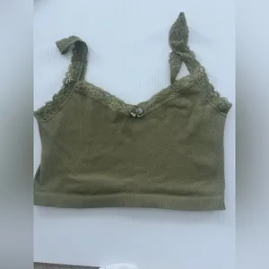 Olive Green Ribbed Lace Trim Crop Top Bralette Festival Y2K Women’s thumbnail 2