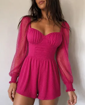 Lulus Magenta Flirty Fashionista Mesh Bustier Romper XS Party Night Out Coquette thumbnail 1