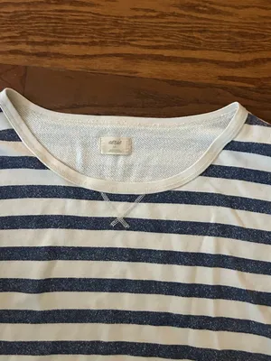 Aerie Scoop Neck Striped Lightweight Sweatshirt Size Large Drop Shoulder Comfy thumbnail 4