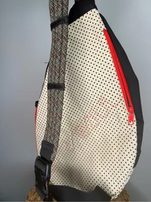 Kavu Backpack Black and Cream Polka Dot Sling Bag with Red Accents thumbnail 5