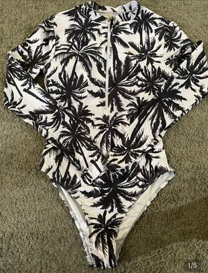 Size small palm tree one piece swimsuit Black thumbnail 5