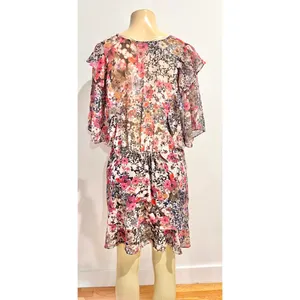 New Zara Floral Chiffon Dress Sz L Fit Flare Short Sleeves Mini Ruffle Wrap thumbnail 5