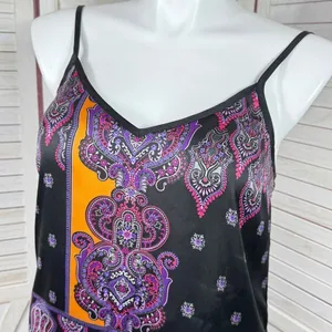 Express Damask Paisley Satin Camisole Tank Top Black Pink Multi Large Y2K‎ Boho thumbnail 5