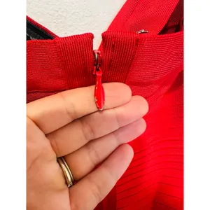 HERVE LEGER Fire Red Isla Signature Bandage Strapless Sleek Sculpted Dress sz S thumbnail 14
