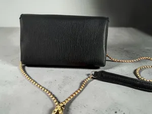 Black Lizard Embossed Envelope Crossbody Bag with Gold Chain Strap thumbnail 2