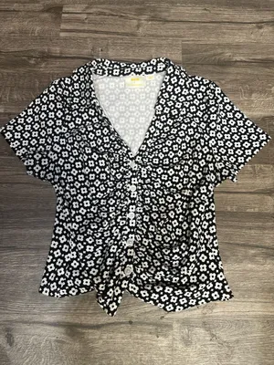 Maeve Anthropologie Floral Ruched Button Front Crop Blouse XL thumbnail 2