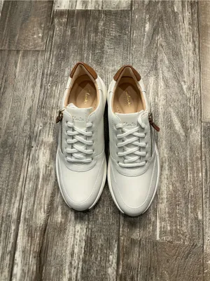 Clarks Women's White Leather Sneakers with Gold Zip and Brown Accents Size 8.5 thumbnail 16