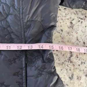 H&M Puffer Coat Women XS Black Floral Embroidered Quilted‎ Longline Funnel Neck thumbnail 7
