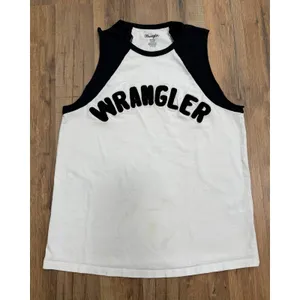 Wrangler Women's Small Sleeveless Raglan Logo Tank Top Black White Western thumbnail 2