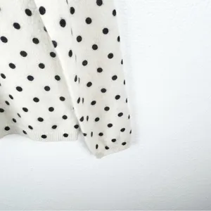 CYNTHIA ROWLEY 100% 2-Ply Cashmere Cream Polka Dot Long Sleeves Sweater Medium thumbnail 5