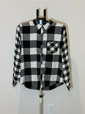 Maurices Black White Plaid Flannel Button Down Shirt Large thumbnail 2