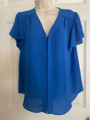 Vince‎ Camuto Cobalt Flutter-Sleeve V-Neck Blouse thumbnail 1