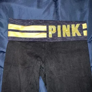 PINK Victoria’s Secret bedazzled gold blue yoga pants leggings size S thumbnail 2